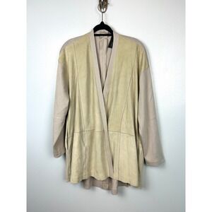 Fabiana Filippi Suede Merino Cashmere Knit Cardigan Jacket Large Beige Luxury‎